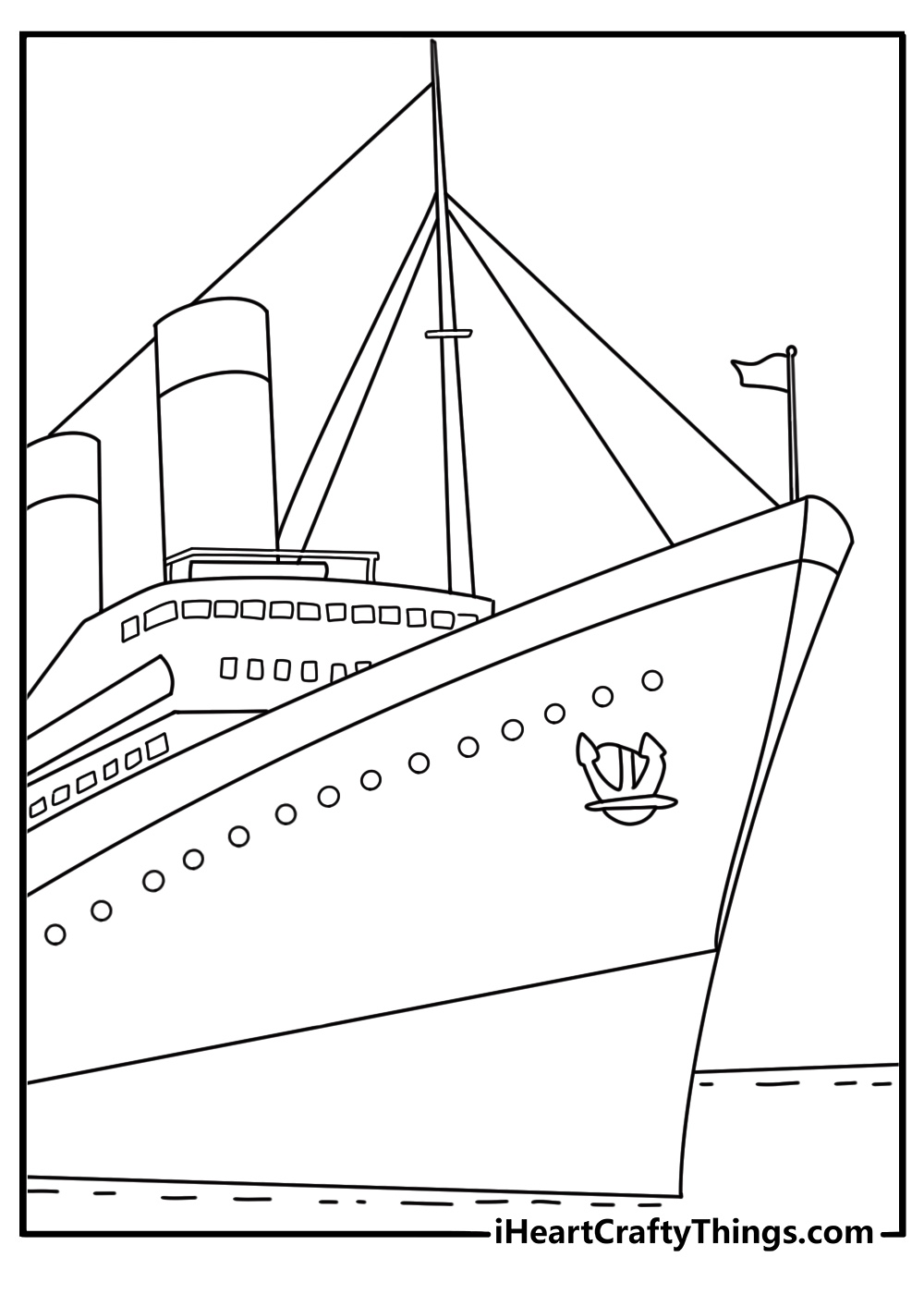 large anchor hangs beside the hull of the titanic in this detailed printable