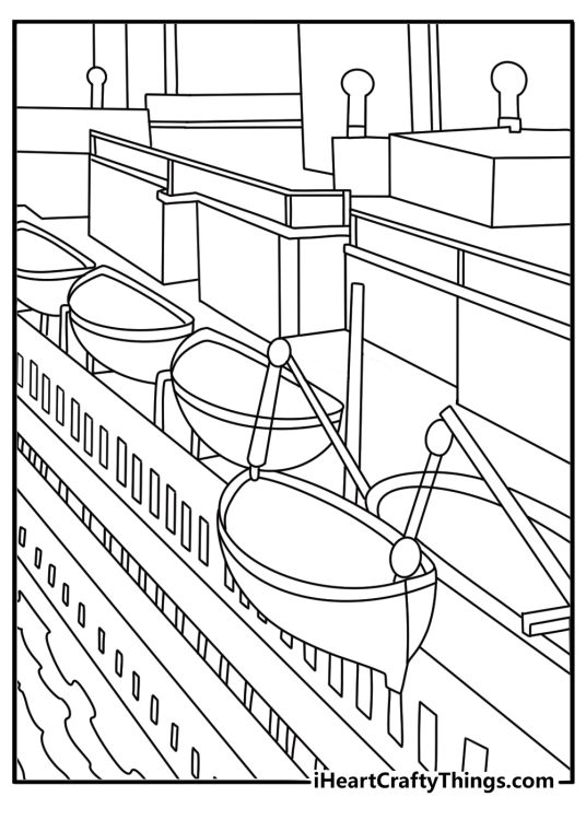 lifeboat storage area with neatly arranged boats makes this historical printable