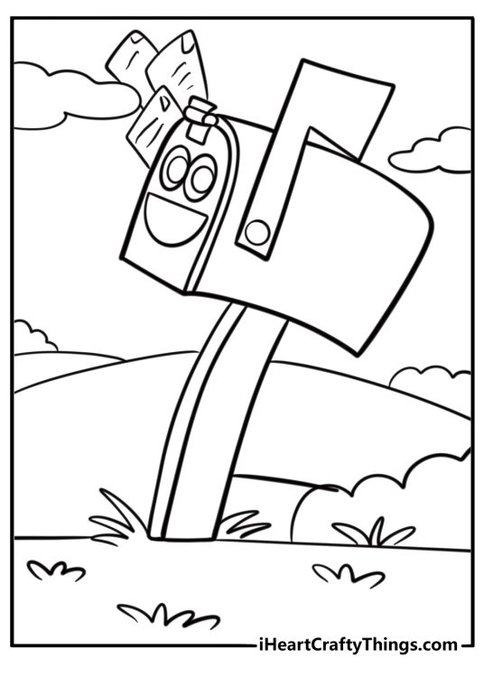 Mailbox with a package coloring page for kids