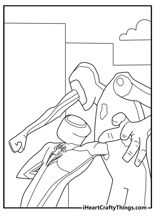 miles morales fighting villain coloring page