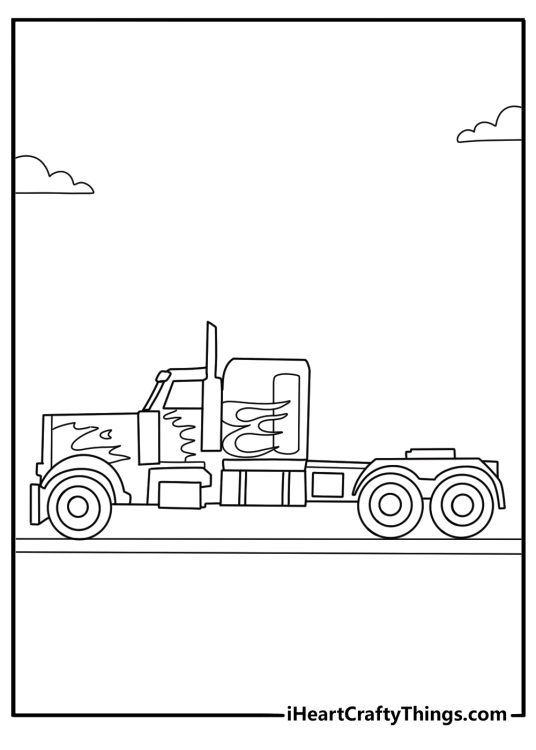 optimus prime rolling into his semi truck form a fun coloring page for kids