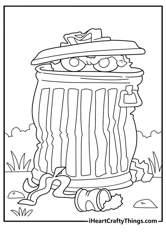 oscar the grouch peeking from his trash can detailed sesame