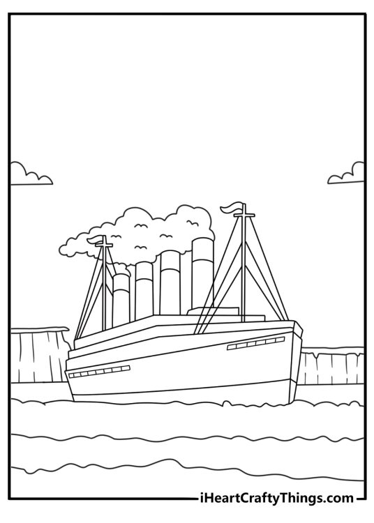 printable titanic scene featuring the ship passing the coast of ireland