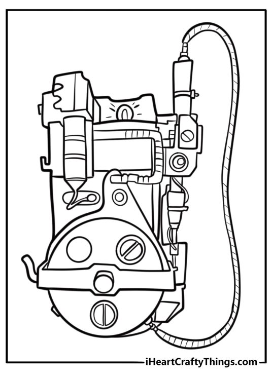 Proton pack with wires and equipment detailed coloring sheet