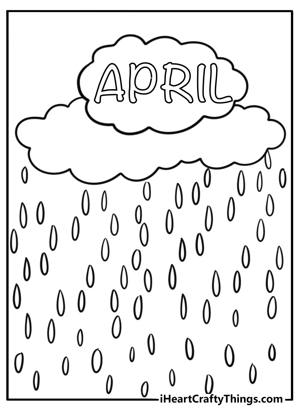 Rain cloud with falling raindrops April coloring page