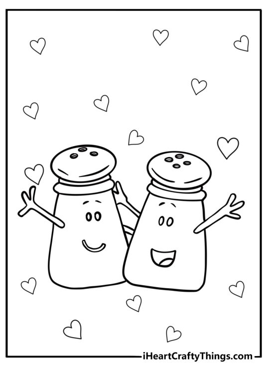 Salt and pepper standing together free printable coloring page