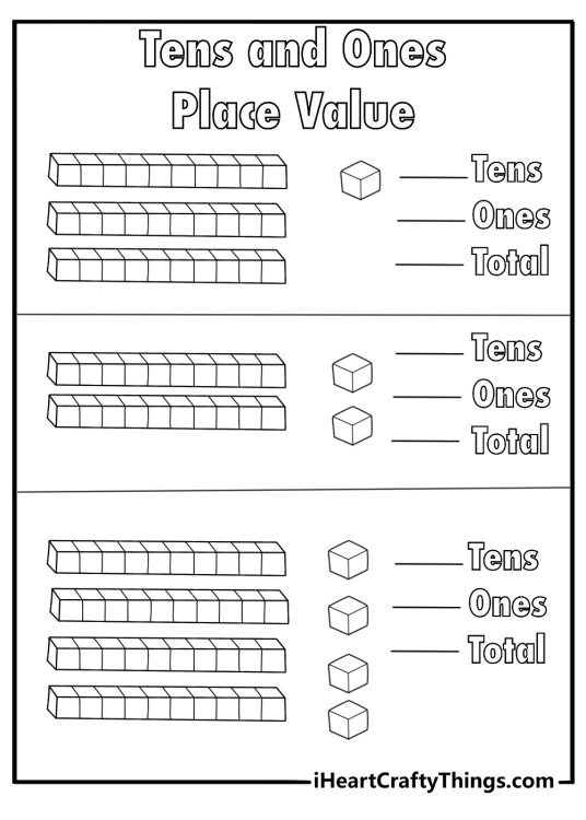 simple math coloring sheet tens and ones place value blocks to color and count download printable