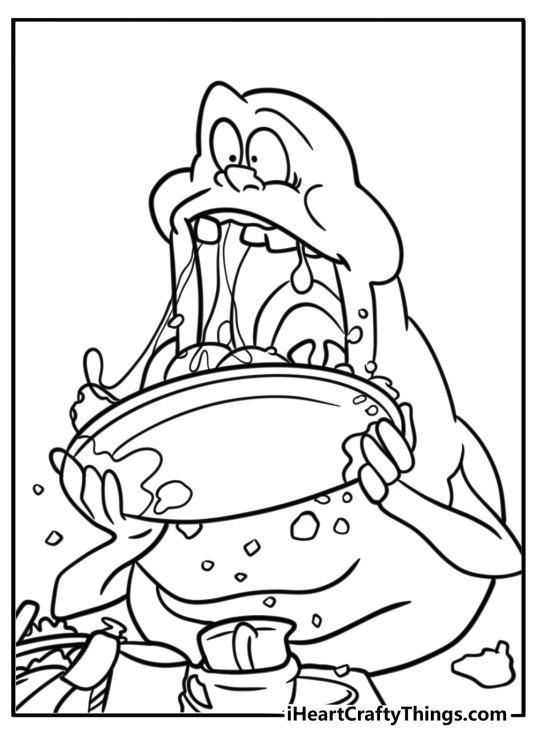 Slimer the ghost eating food free coloring page