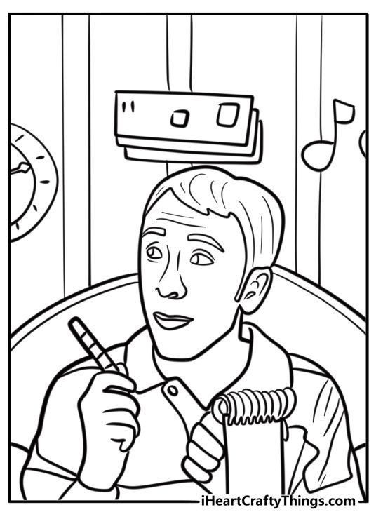 Steve thinking in his chair detailed coloring sheet