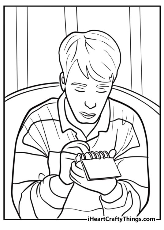 Steve writing in his notebook free printable coloring page