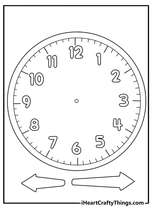 telling time coloring sheet large clock face with hour and minute hands practice for children download