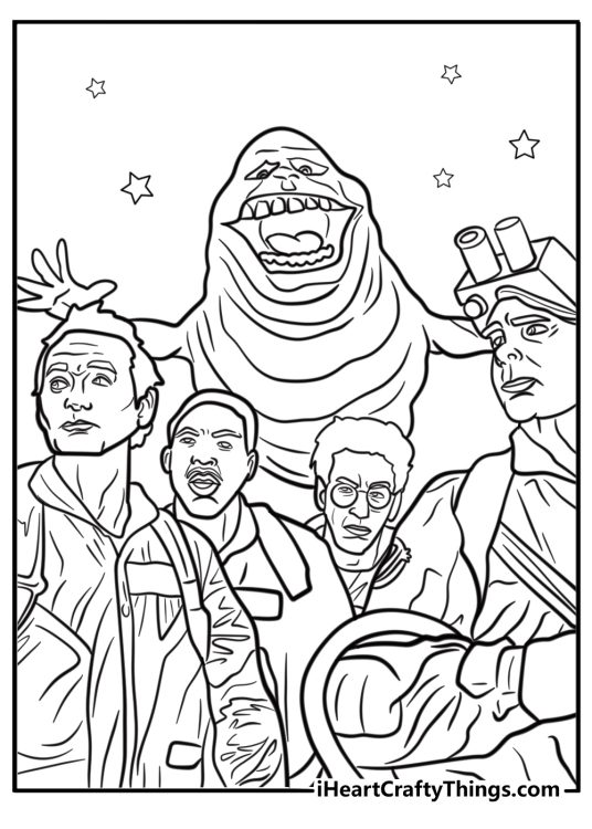 The ghostbusters team standing together printable coloring page