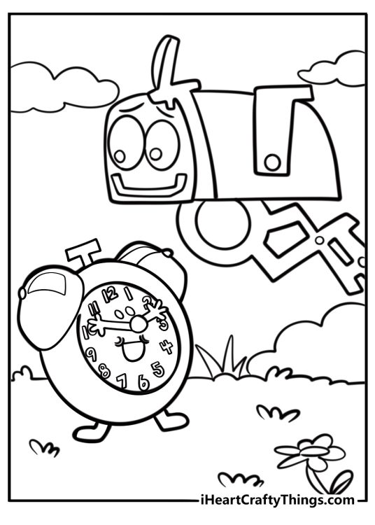 Tickety tock and mailbox together detailed coloring sheet