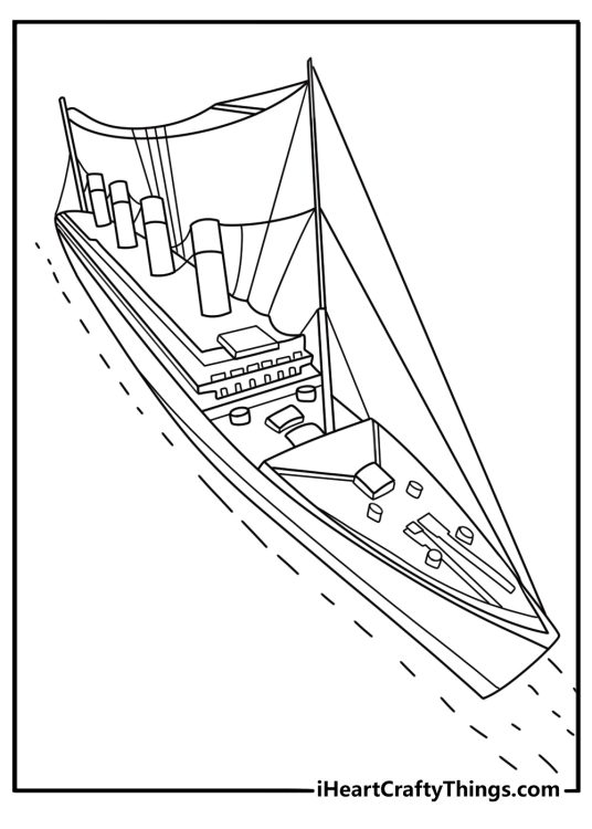 titanic coloring pages scene showing the ocean liner from above