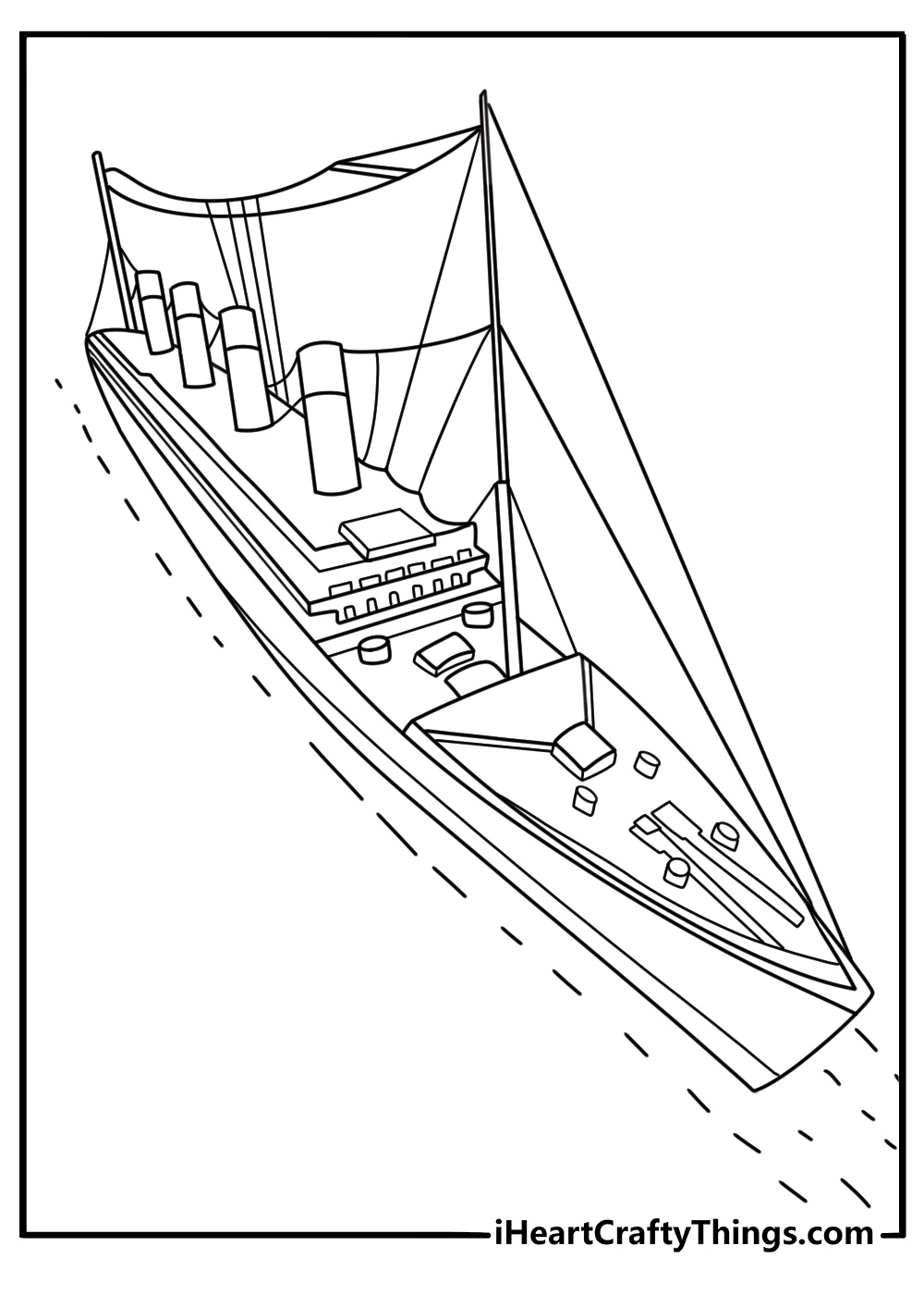 titanic coloring pages scene showing the ocean liner from above