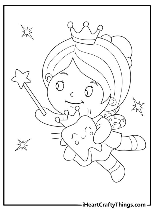 tooth fairy with sparkling wings and a shiny tooth coloring page for kids