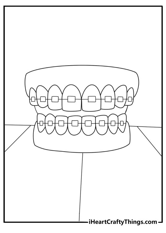 tooth with braces on dental chair easy coloring page
