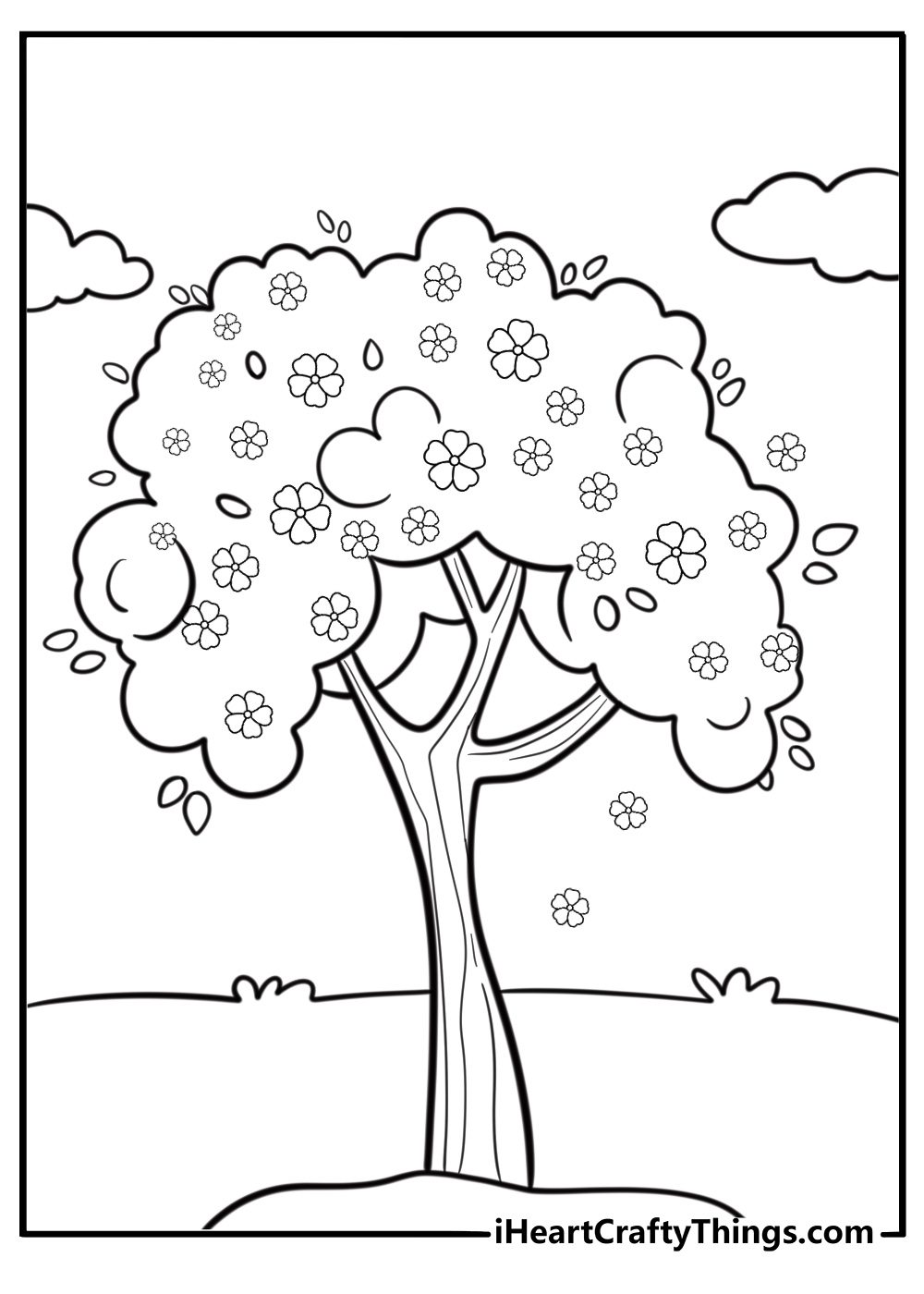  Tree with new leaves April springtime coloring page
