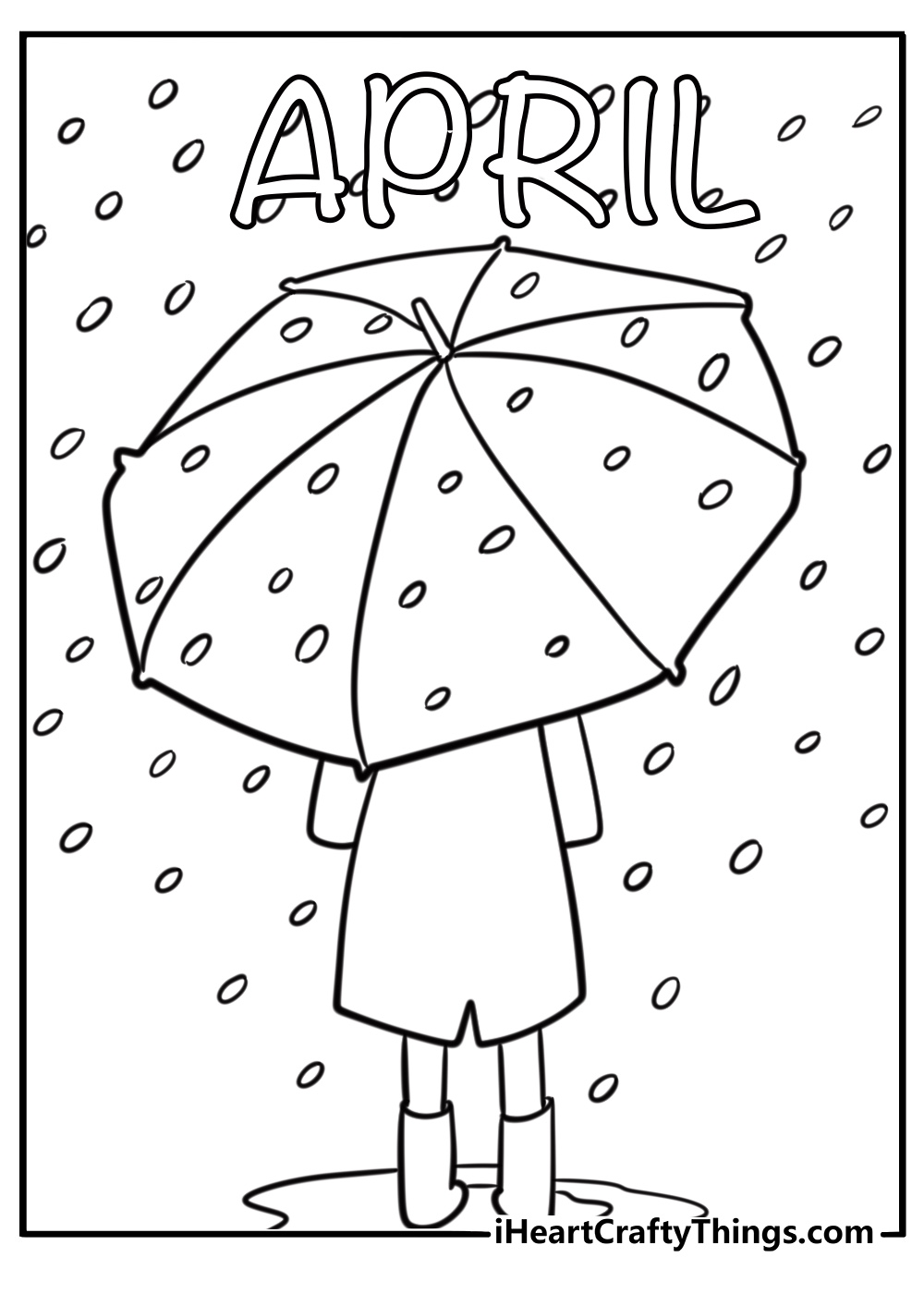 Umbrella open in the rain printable April coloring sheet
