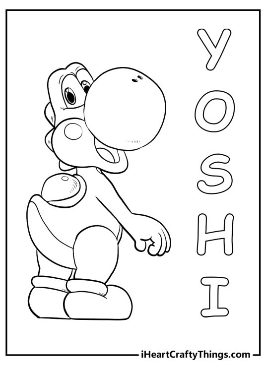 Printable poster featuring character Yoshi standing next to his name written out on the right side