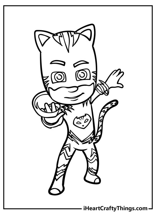 Coloring printable presenting PJ Masks character Catboy in his signature stripy outfit
