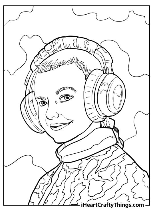 Free detailed printable portrait of a singer Jojo Siwa wearing giant headphones