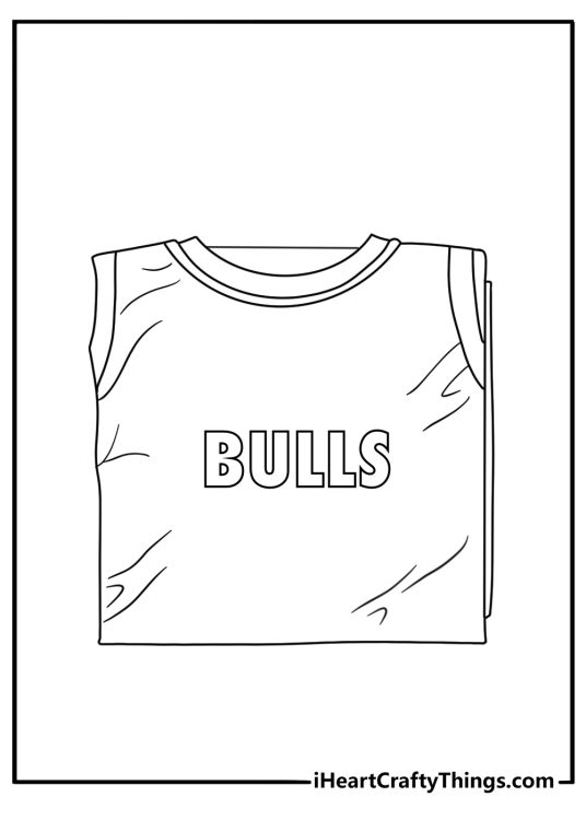 A basketball rests beside a folded Bulls jersey in this easy coloring page