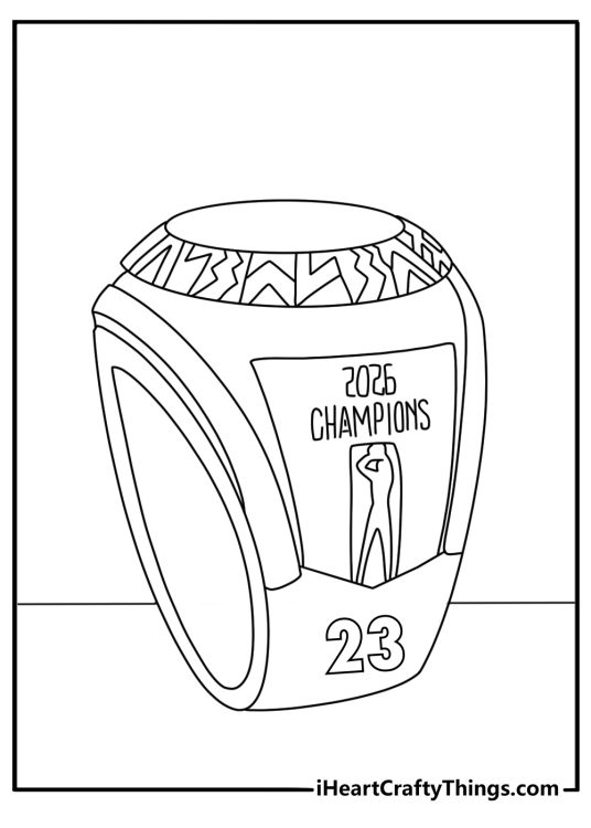 A championship ring sits beside number 23 in this printable design