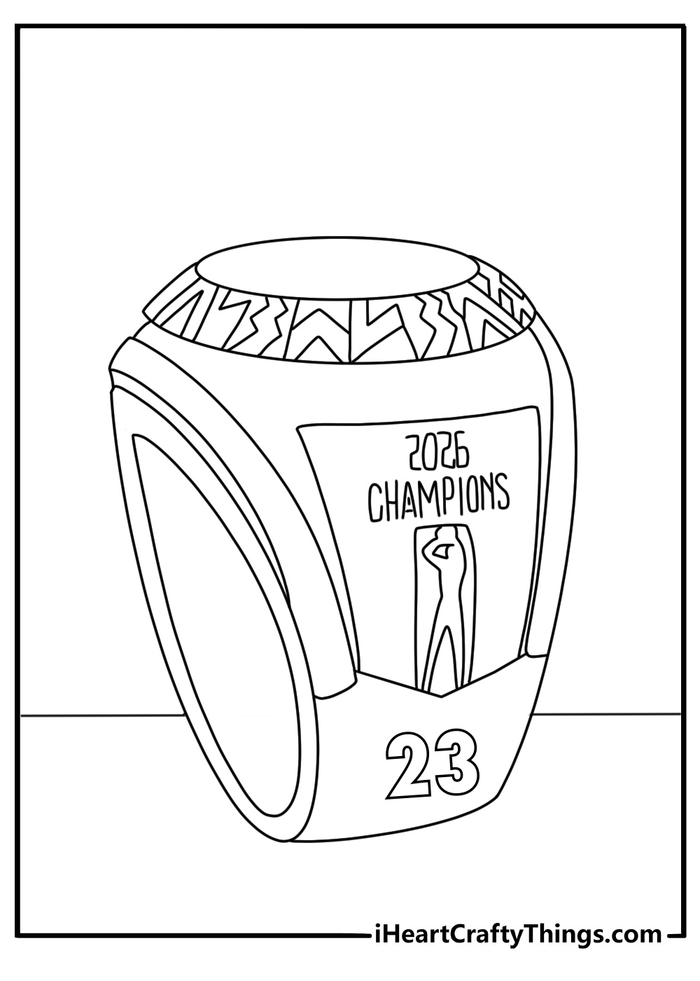 A championship ring sits beside number 23 in this printable design