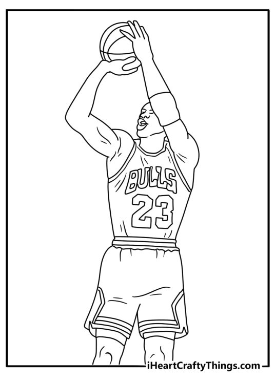 A game winning jumper fills this free Michael Jordan coloring page
