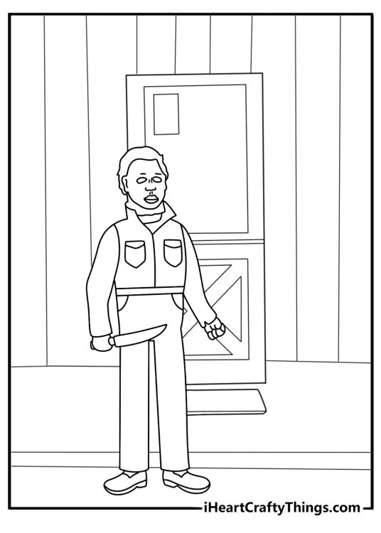 A porch light reveals Michael outside a quiet family home in this horror page