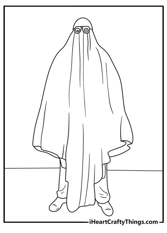 A white sheet disguise with glasses covers Michael in this classic Halloween coloring sheet