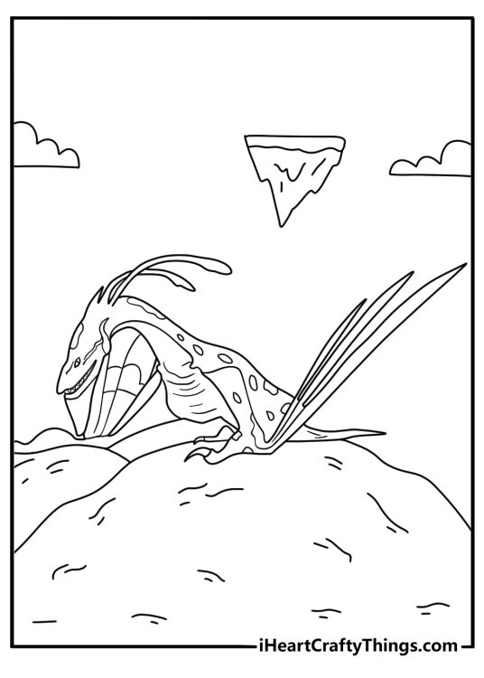 Avatar ikran resting on cliff edge with folded wings coloring sheet