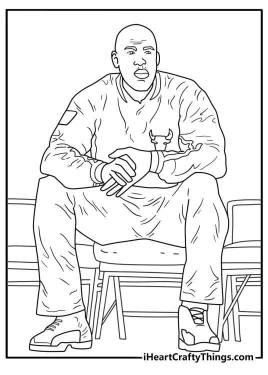 Chicago basketball coloring printable with Jordan at the team bench