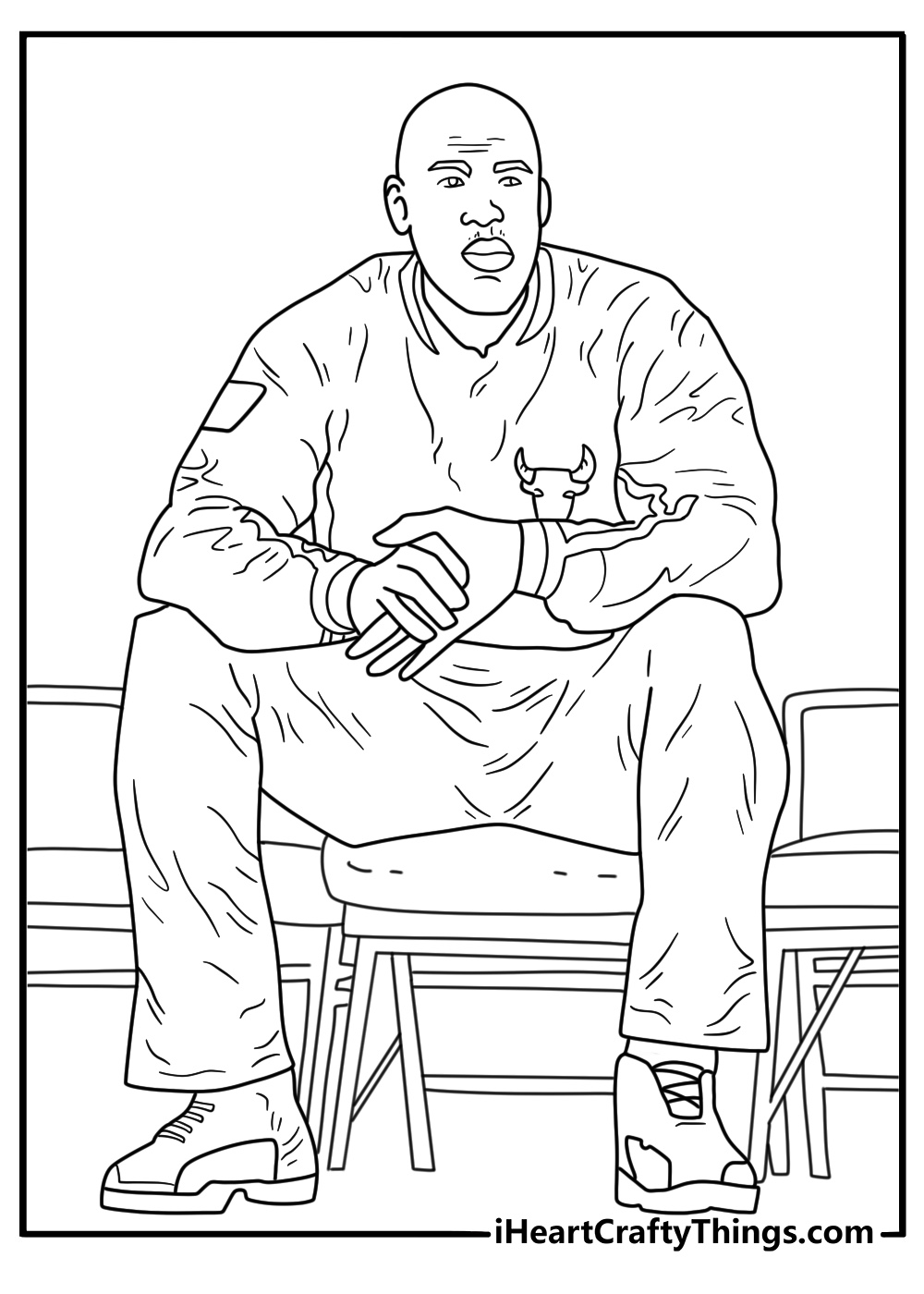 Chicago basketball coloring printable with Jordan at the team bench