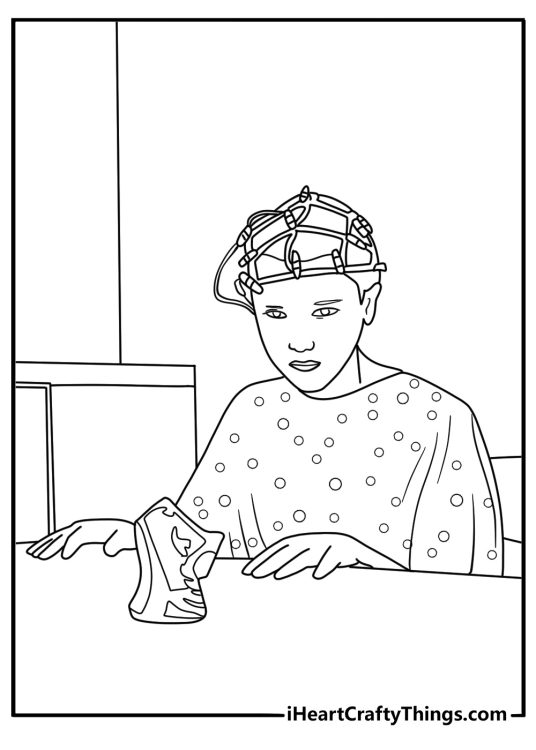 Eleven crushing a soda can with mind power focused stance simple coloring sheet for kids