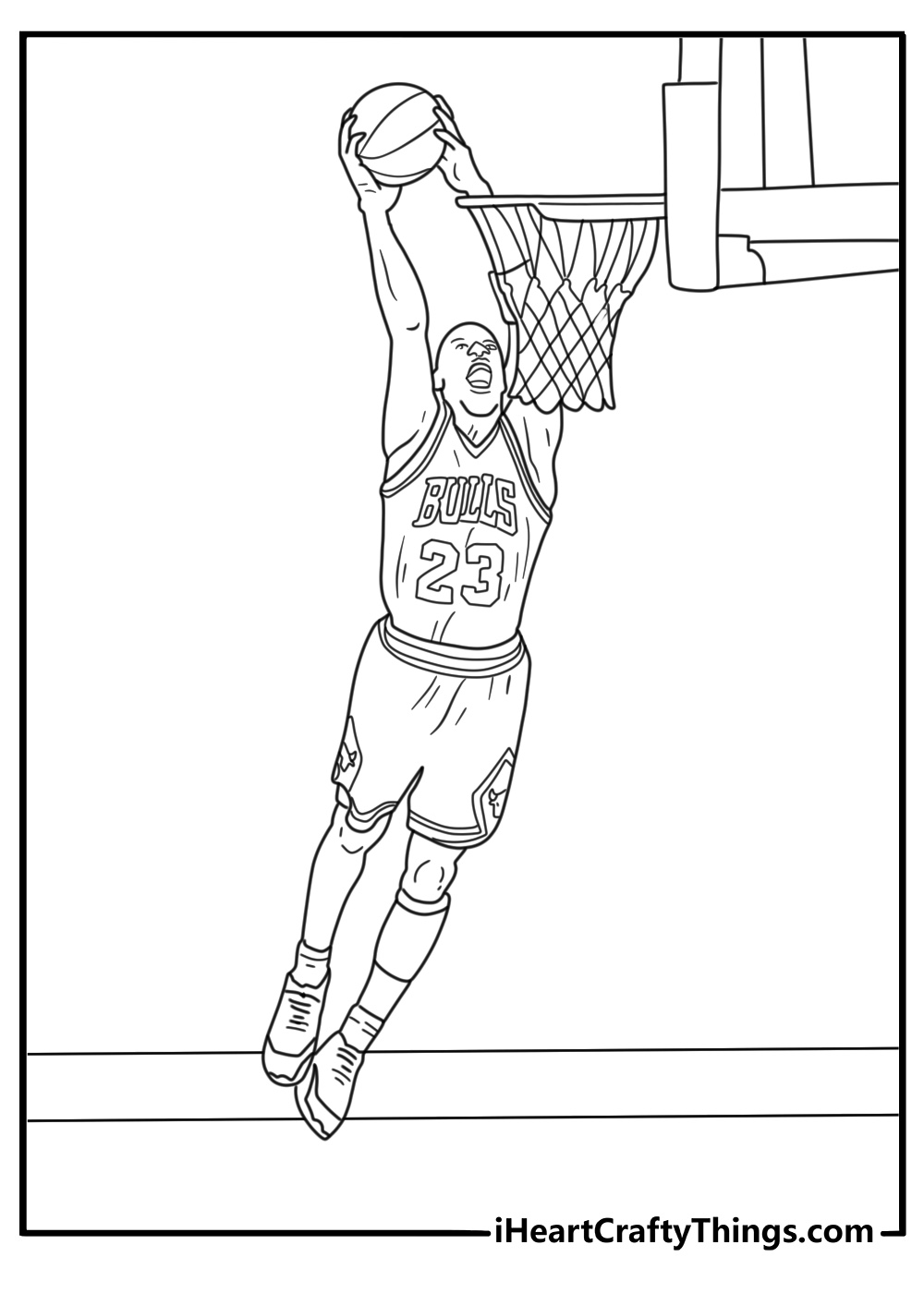 Free Michael Jordan printable showing a basketball court with his initials