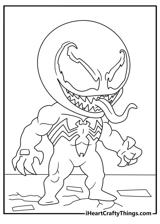 Free Venom printable of Venom standing on broken pavement