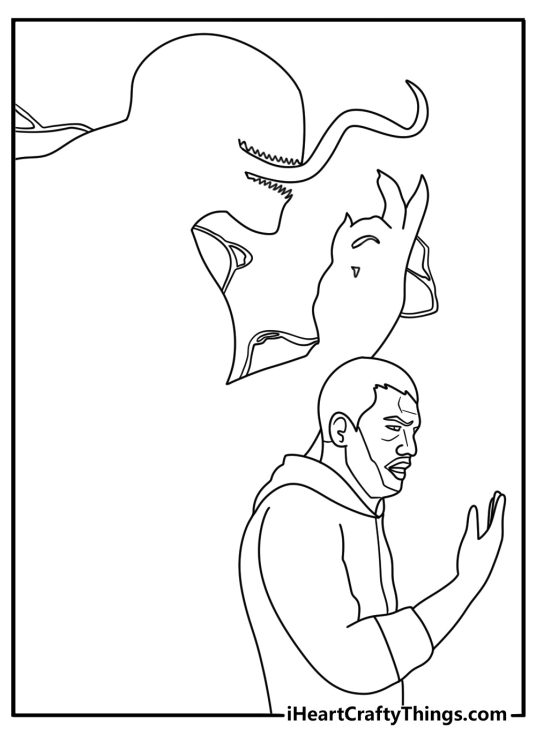 Free printable Venom coloring sheet with Eddie Brock and Venom shadow behind him
