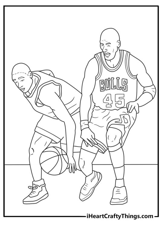 Free printable sports sheet showing Jordan stealing the ball