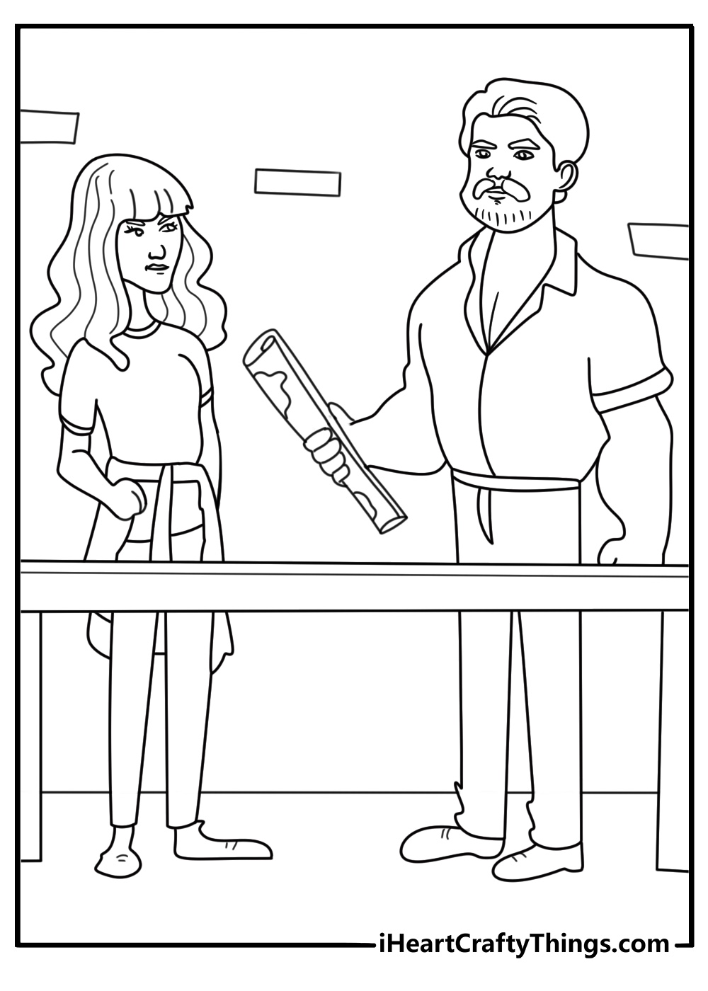 Hopper and Joyce using a map of Hawkins at a table planning rescue detailed coloring picture