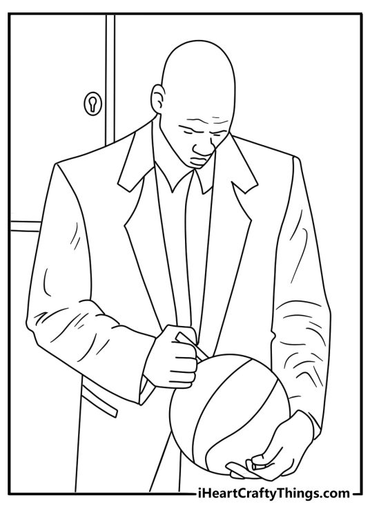 Jordan signs a basketball near the locker room in this fan coloring page