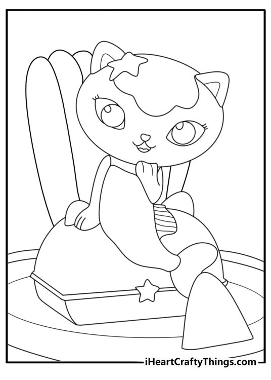Mercat resting on shell shaped sofa in underwater room Gabby cat coloring page