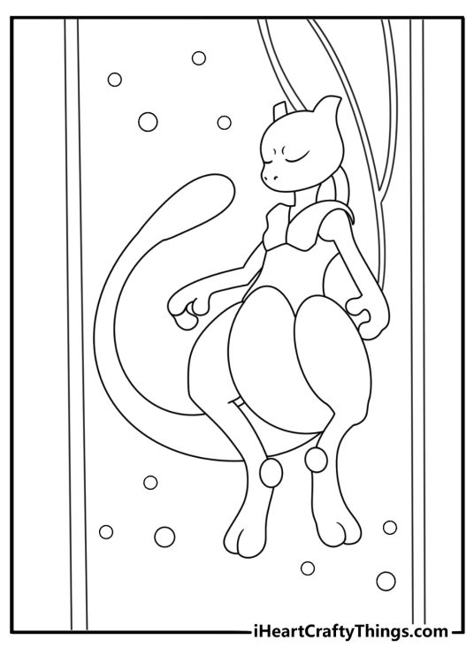 Mewtwo coloring page with Mewtwo inside a science lab chamber