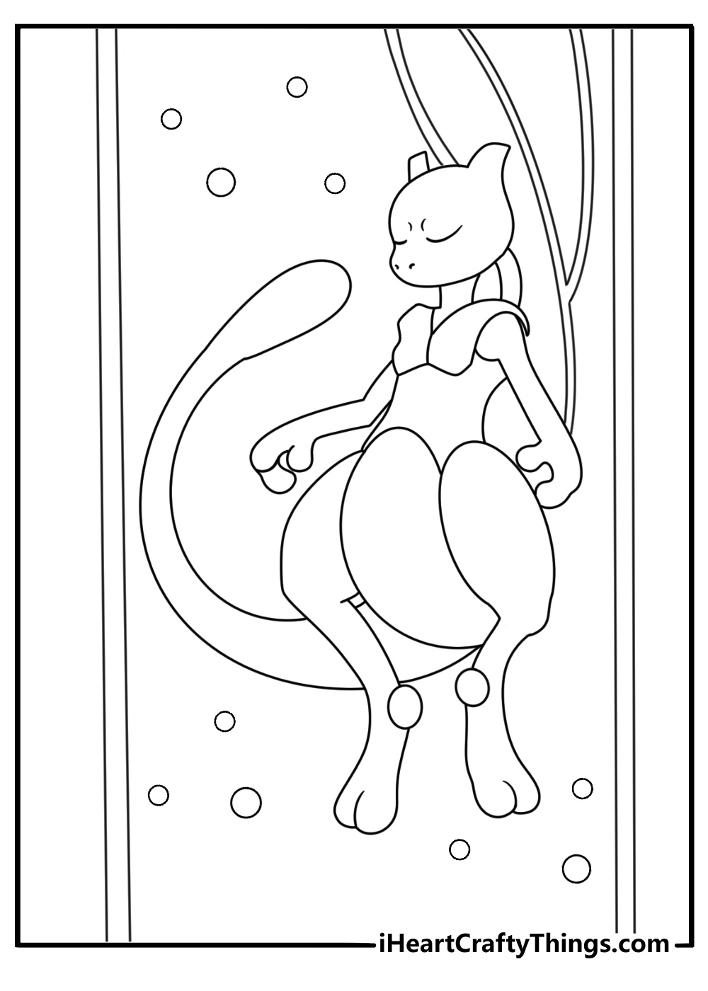 Mewtwo coloring page with Mewtwo inside a science lab chamber