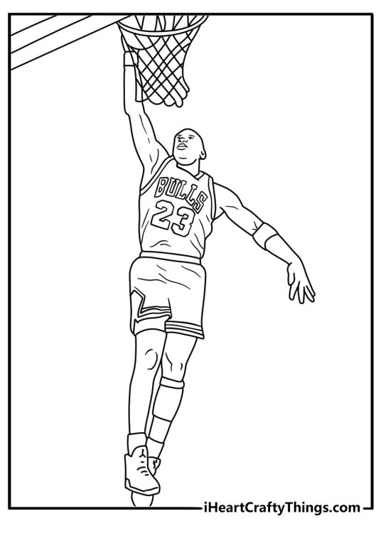 Michael Jordan practices jump shots in this detailed coloring sheet
