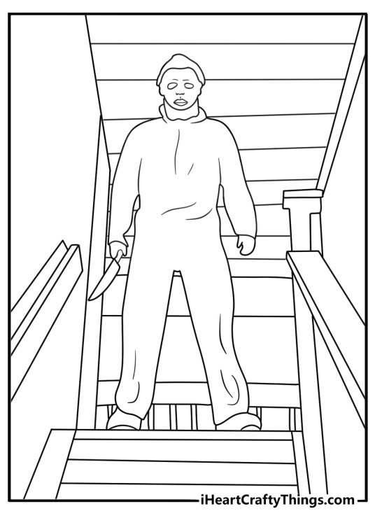 Michael stands silently beside a staircase in this free printable for adults