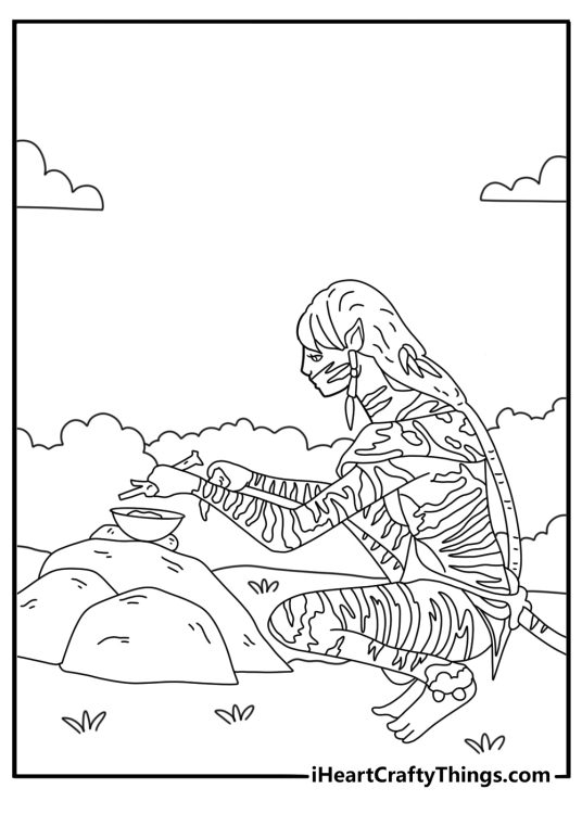 Na vi healer mixing herbs in a bowl avatar world coloring sheet