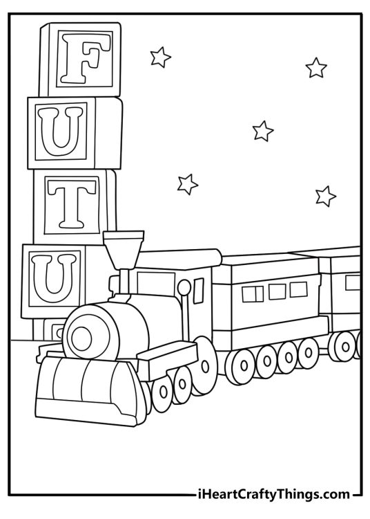 Poppy Playtime coloring page Playtime Co toy train with letter blocks cute printable