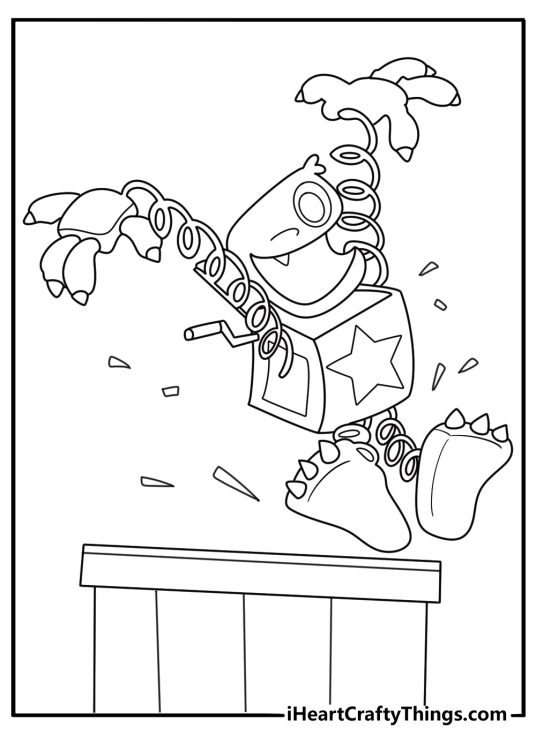 Poppy Playtime detailed coloring sheet Boxy Boo popping from a gift box for adults pdf